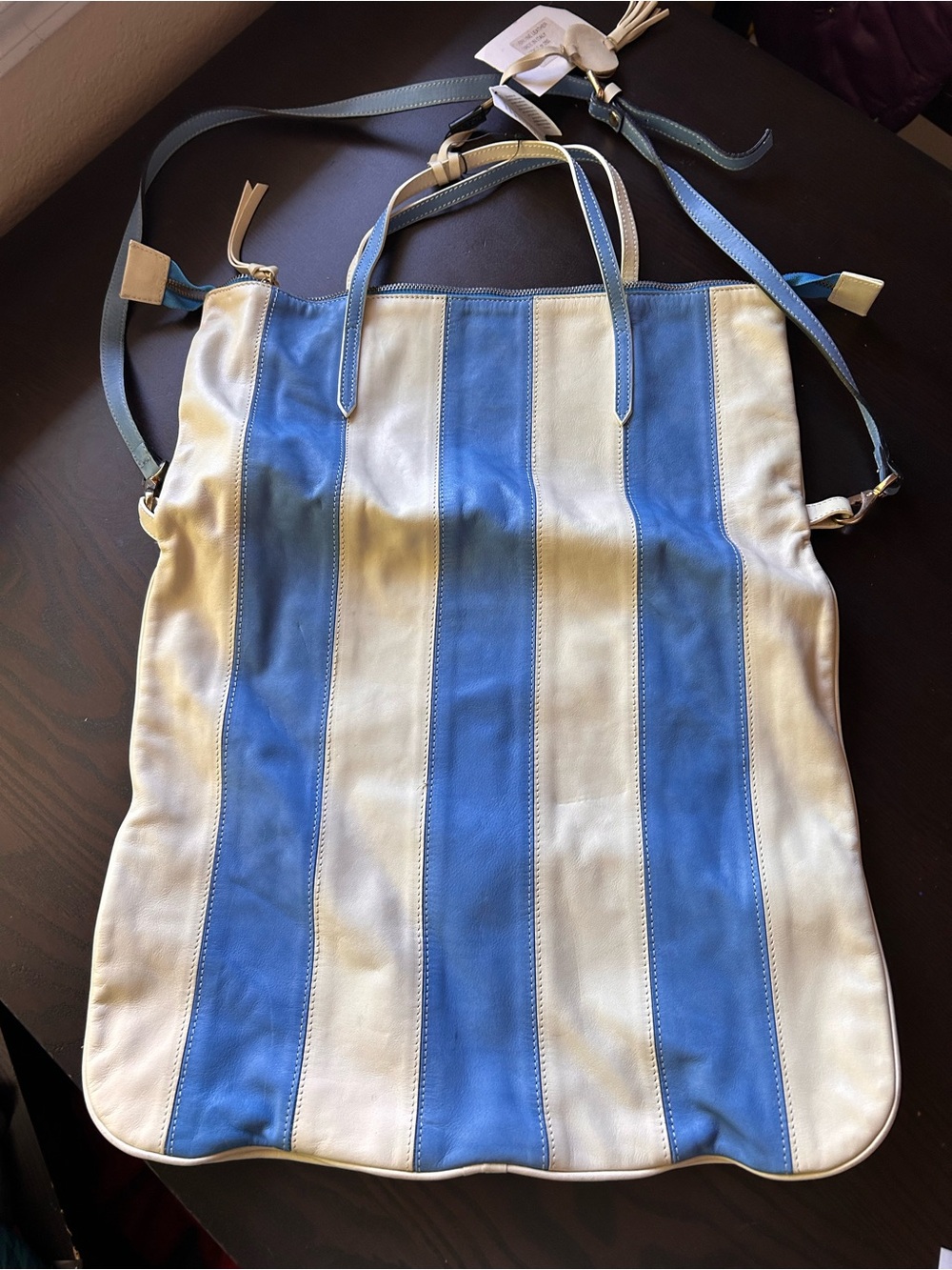 Varriale Italian Soft Leather Large Extra Long  teal  Tote Crossbody Bag